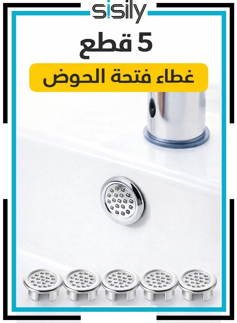 Sisily Chrome Basin Overflow Cover Rings 5-Pack | Decorative Sink Hole Insert for Bathroom & Kitchen | ABS Replacement Trim for Ceramic Basins - Image 1